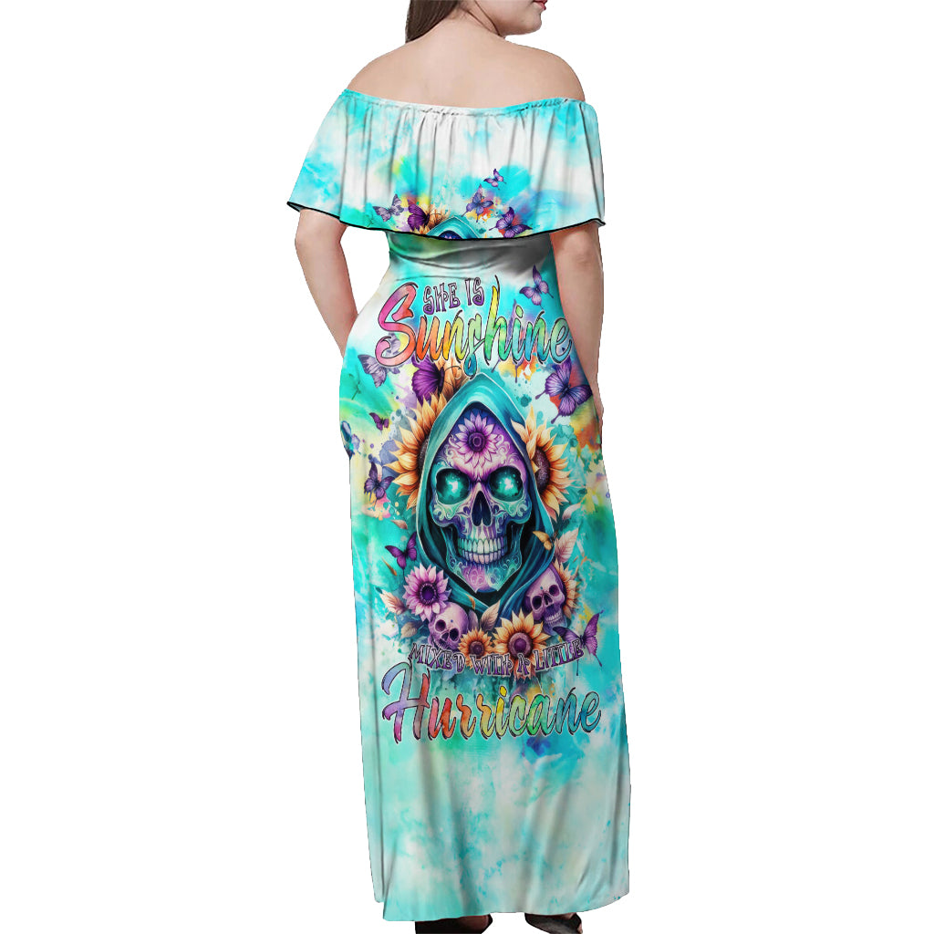 Flower Skull Off Shoulder Maxi Dress She Is Sunshine Mixed With A Little Hurricane