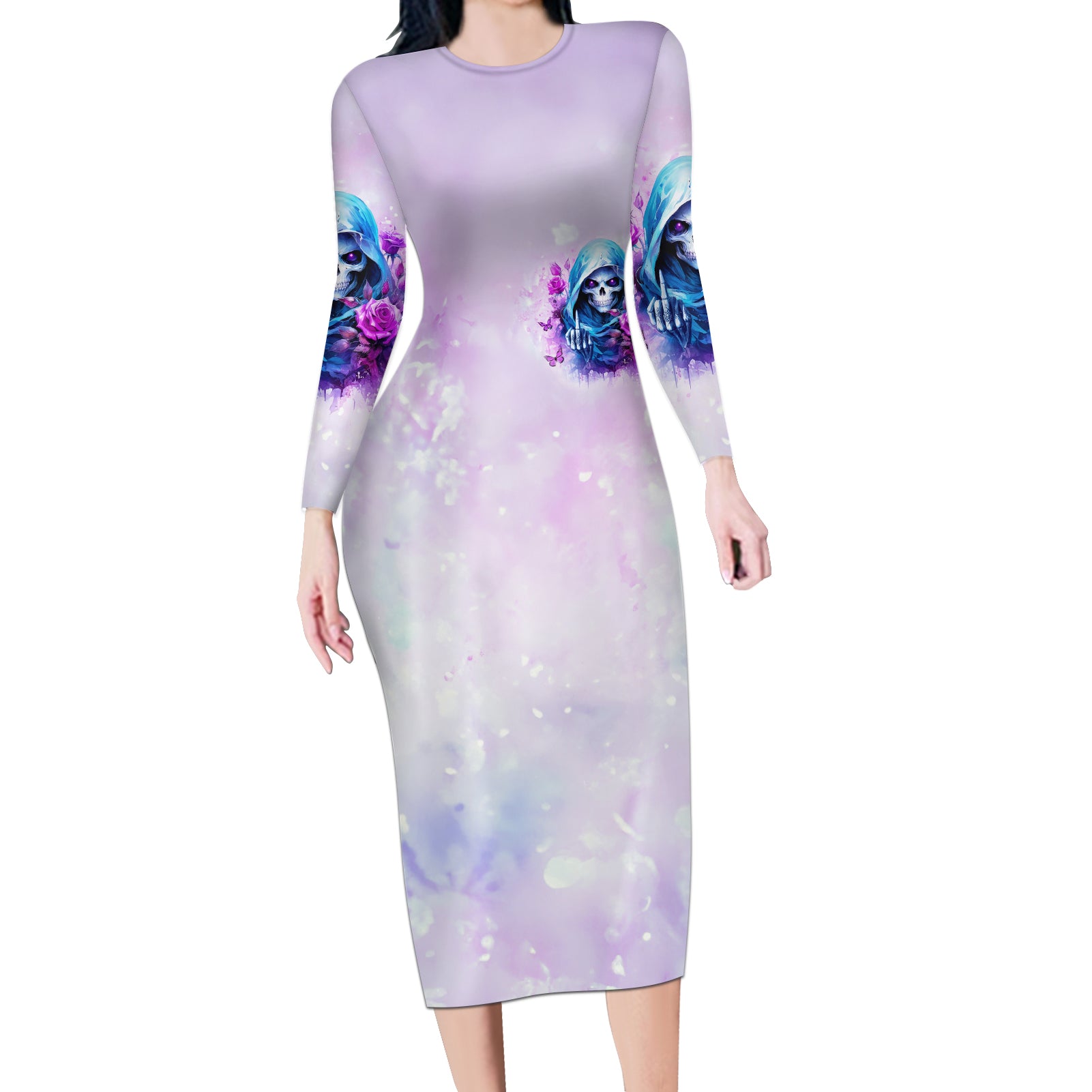 Rose Skull Long Sleeve Bodycon Dress I'm Not Always A Bitch Just Kidding Go Fuck Yourself