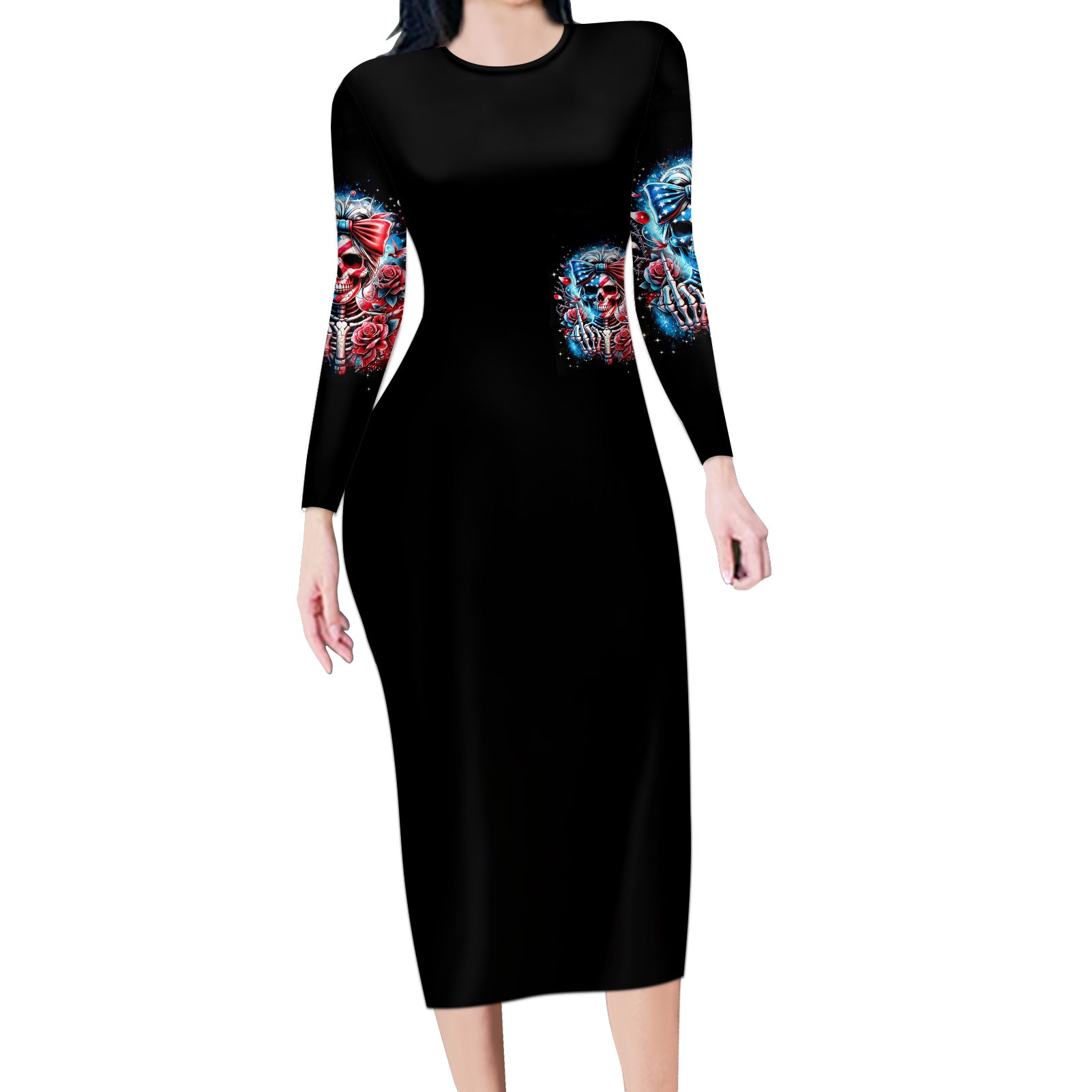 Lady Skull Long Sleeve Bodycon Dress Yes I'm A Bitch But Not Your
