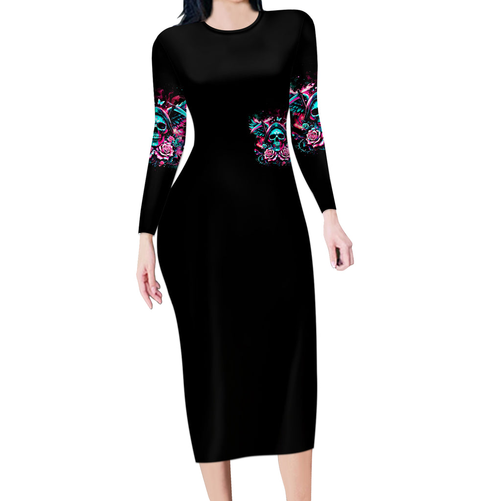 Rose Skull Long Sleeve Bodycon Dress Heaven Don't Want Me And Hell's Afraid I'll Take Over