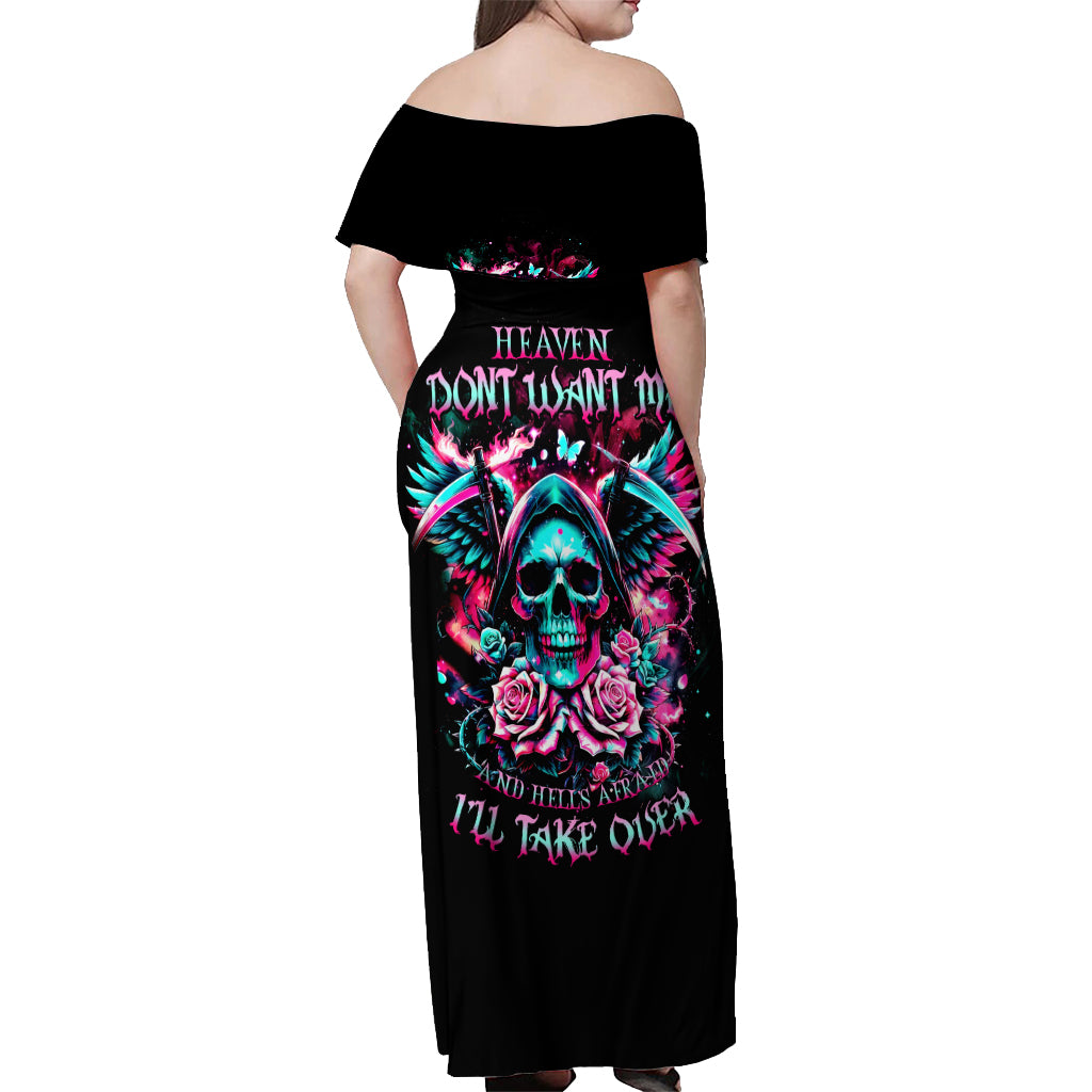 Rose Skull Off Shoulder Maxi Dress Heaven Don't Want Me And Hell's Afraid I'll Take Over