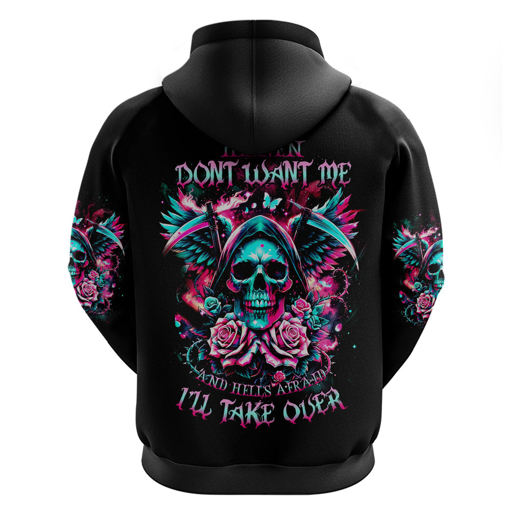 Rose Skull Zip Hoodie Heaven Don't Want Me And Hell's Afraid I'll Take Over