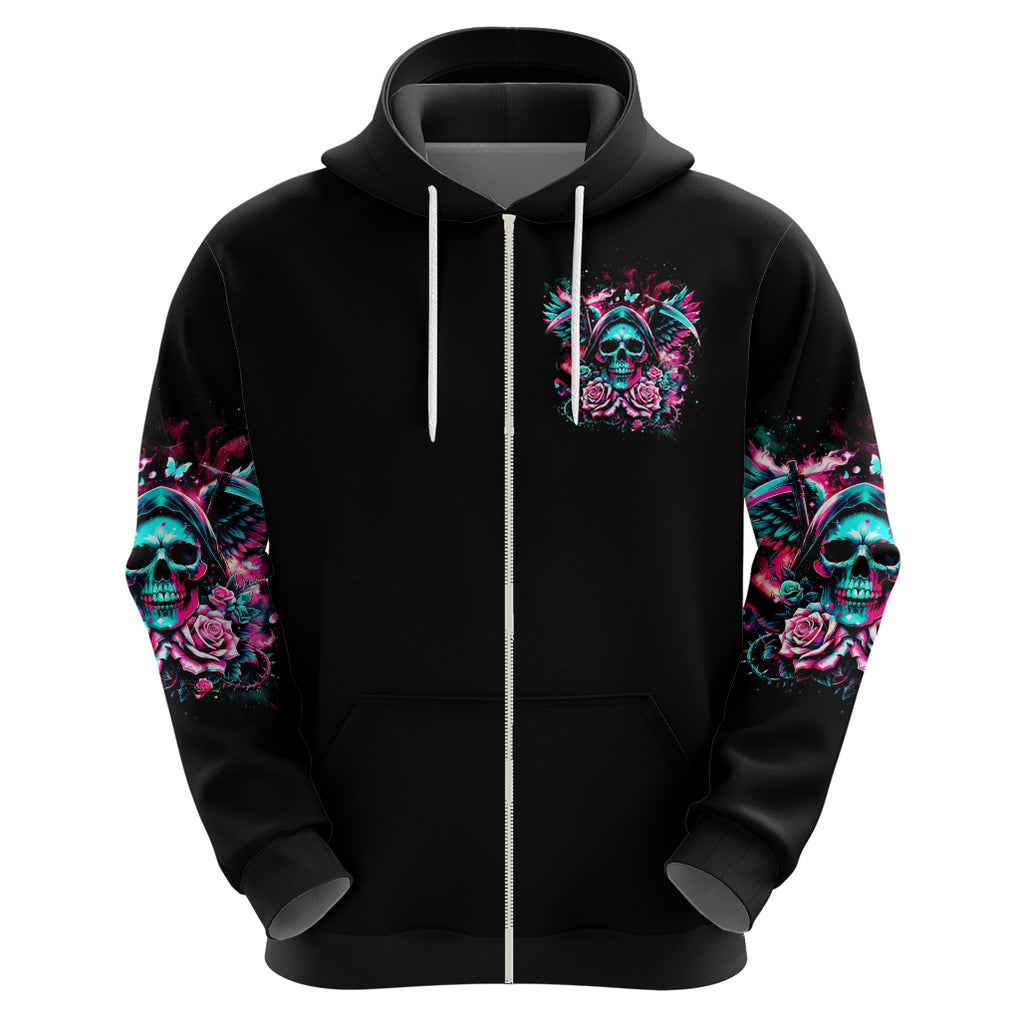 Rose Skull Zip Hoodie Heaven Don't Want Me And Hell's Afraid I'll Take Over