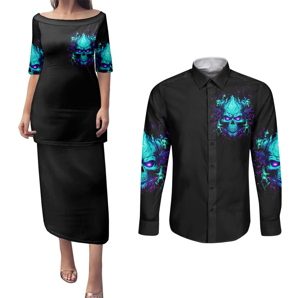 flame-skull-couples-matching-puletasi-dress-and-long-sleeve-button-shirts-im-never-alone-my-demons-with-me-247