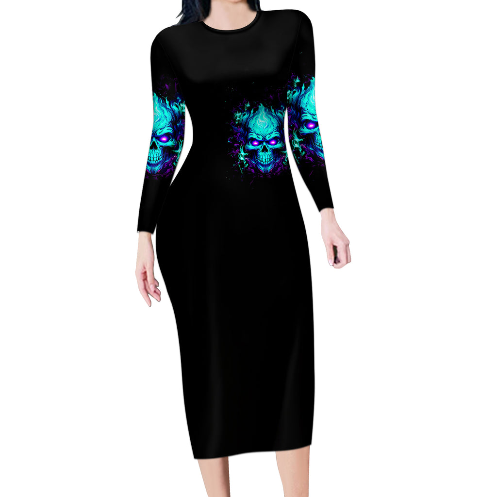 flame-skull-long-sleeve-bodycon-dress-im-never-alone-my-demons-with-me-247