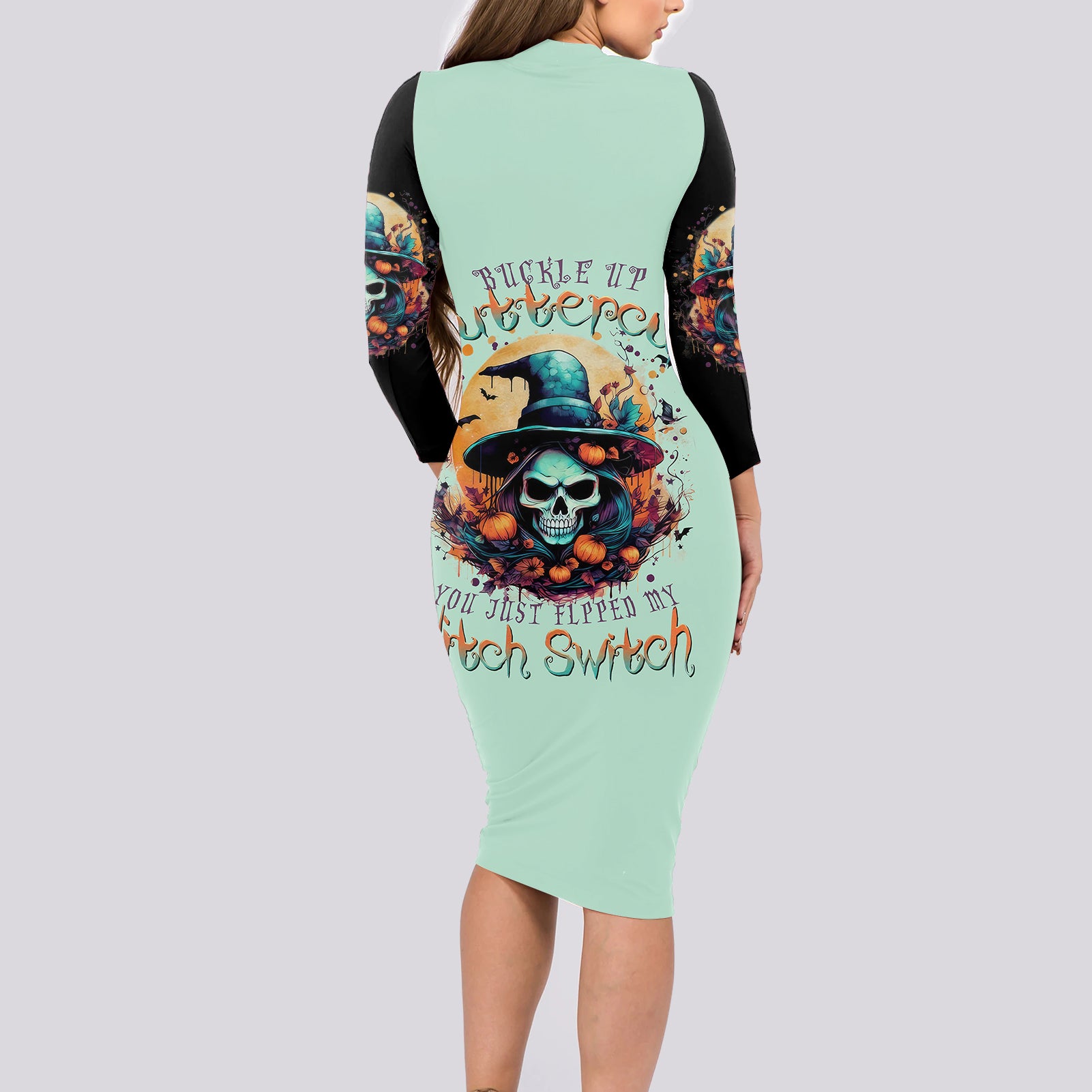 witch-skull-long-sleeve-bodycon-dress-buckle-up-buttercup-you-just-flipped-my-witch-switch