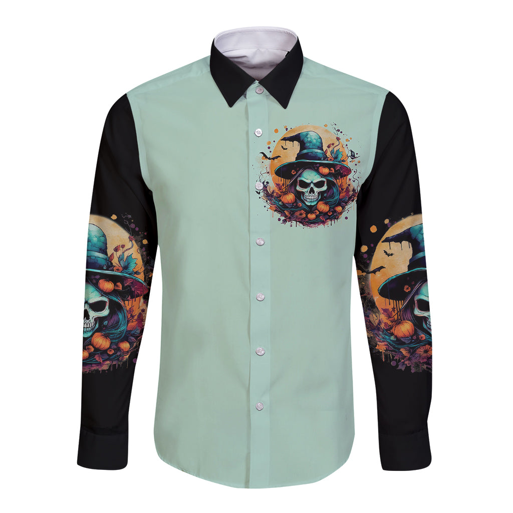 witch-skull-long-sleeve-button-shirt-buckle-up-buttercup-you-just-flipped-my-witch-switch