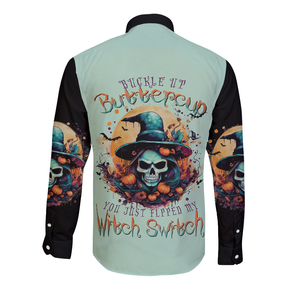 witch-skull-long-sleeve-button-shirt-buckle-up-buttercup-you-just-flipped-my-witch-switch