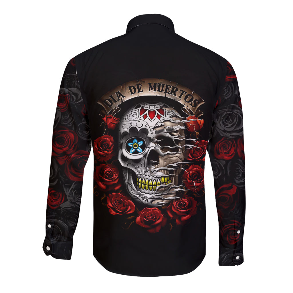 dia-de-muertos-long-sleeve-button-shirt-day-of-the-death-rose-skull