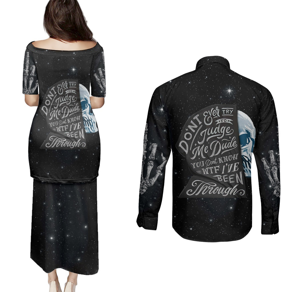 sad-skull-couples-matching-puletasi-dress-and-long-sleeve-button-shirts-dont-ever-try-to-judge-me-dude