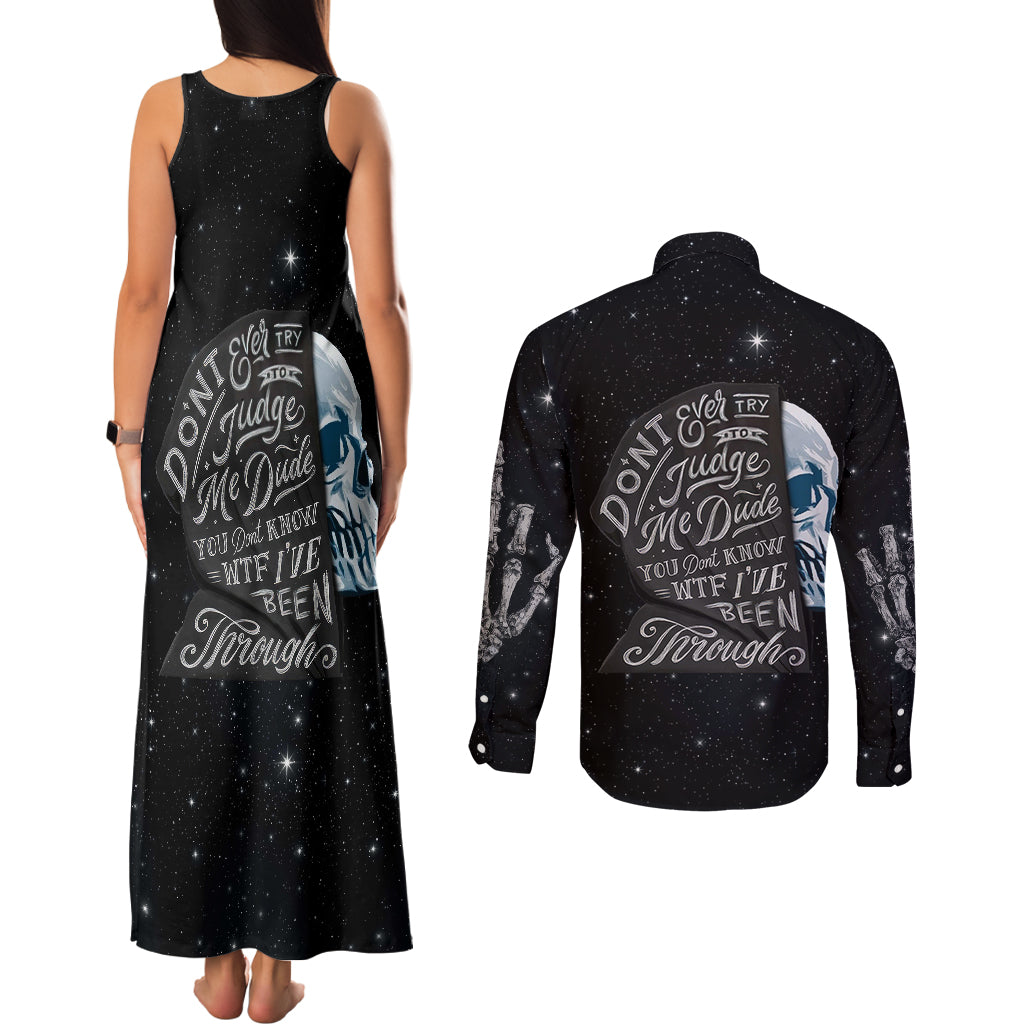 sad-skull-couples-matching-tank-maxi-dress-and-long-sleeve-button-shirts-dont-ever-try-to-judge-me-dude