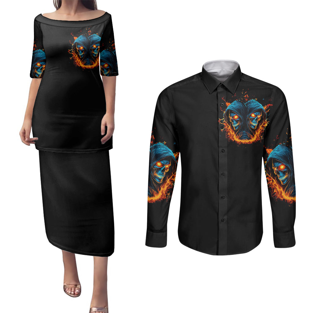 double-fire-skull-couples-matching-puletasi-dress-and-long-sleeve-button-shirts-i-have-3-side-quite-funny-and-the-side-you-never-want-to-see