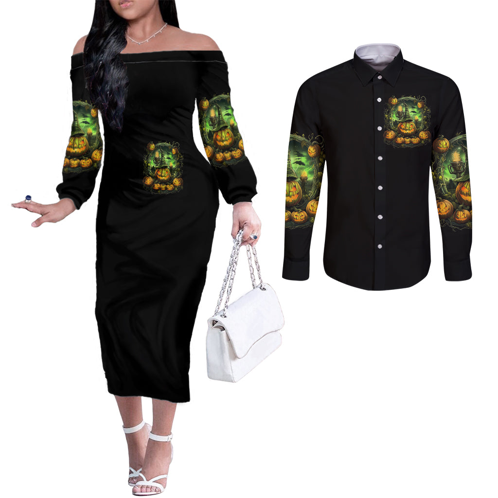 pumpkin-skull-couples-matching-off-the-shoulder-long-sleeve-dress-and-long-sleeve-button-shirts-drink-up-witches
