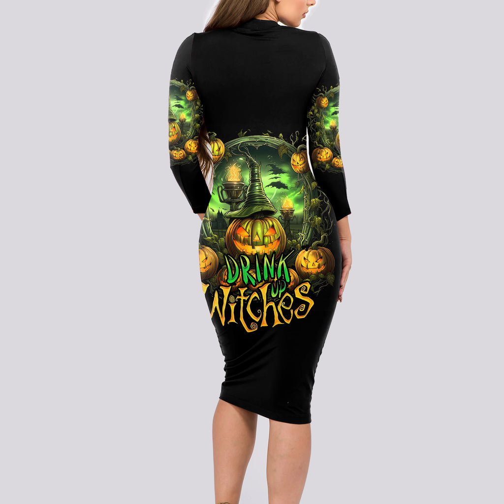 pumpkin-skull-long-sleeve-bodycon-dress-drink-up-witches