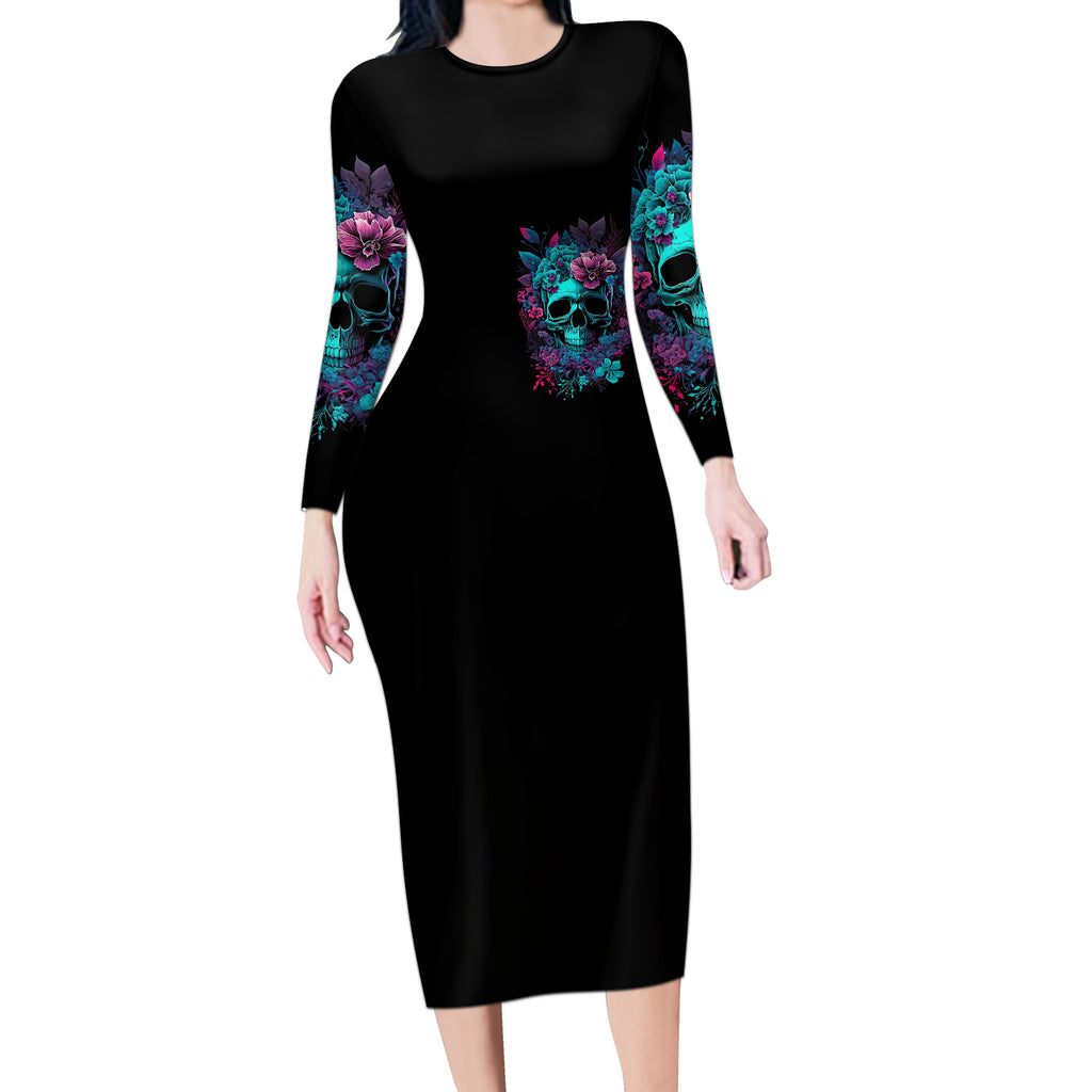 flower-skull-long-sleeve-bodycon-dress-hello-darkness-my-old-friend