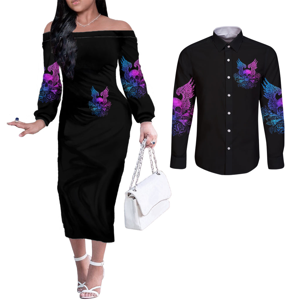 wings-skull-couples-matching-off-the-shoulder-long-sleeve-dress-and-long-sleeve-button-shirts-heaven-dont-want-me-hell-afraid-i-take-over