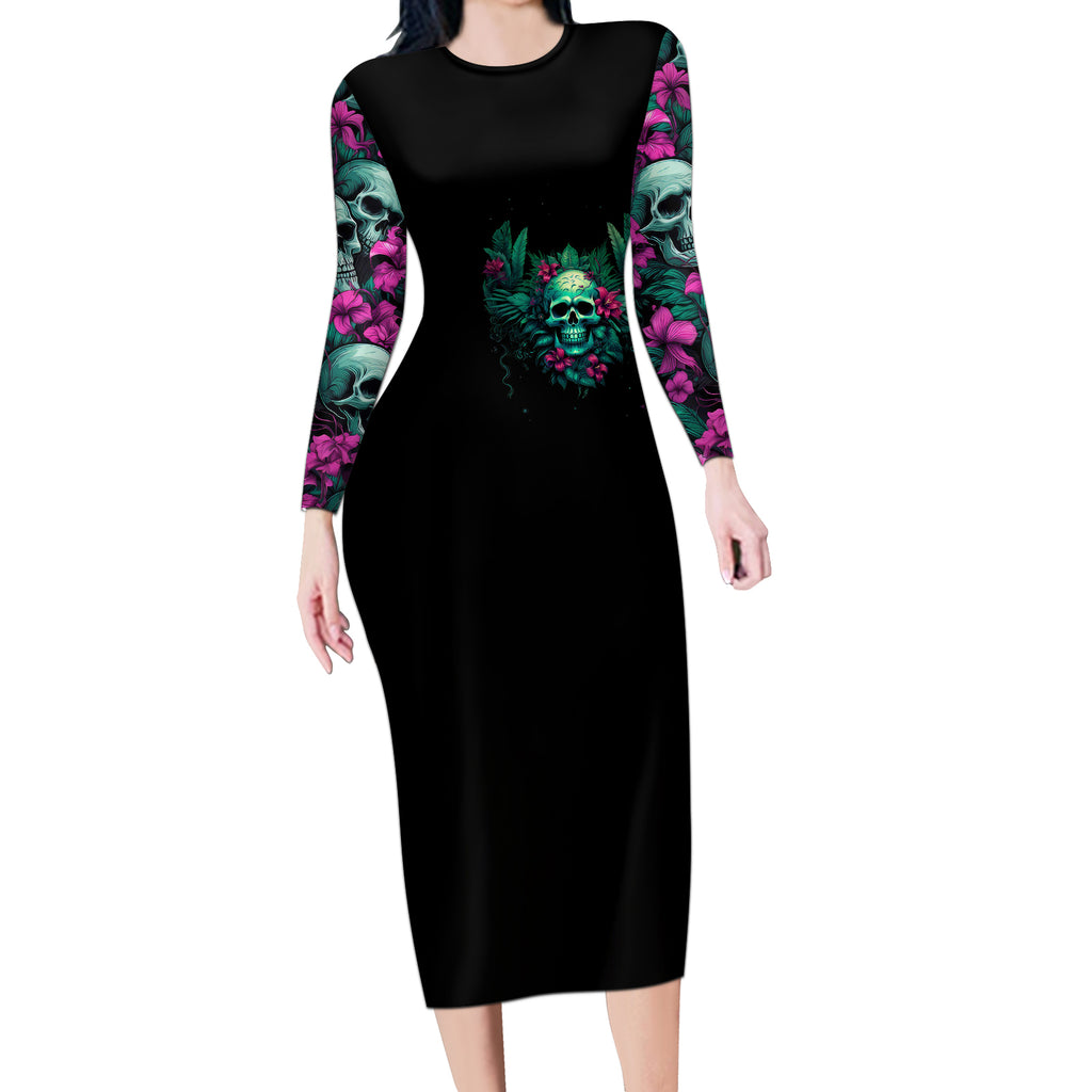 tropical-skull-long-sleeve-bodycon-dress-im-blunt-because-god-rolled-me-that-way