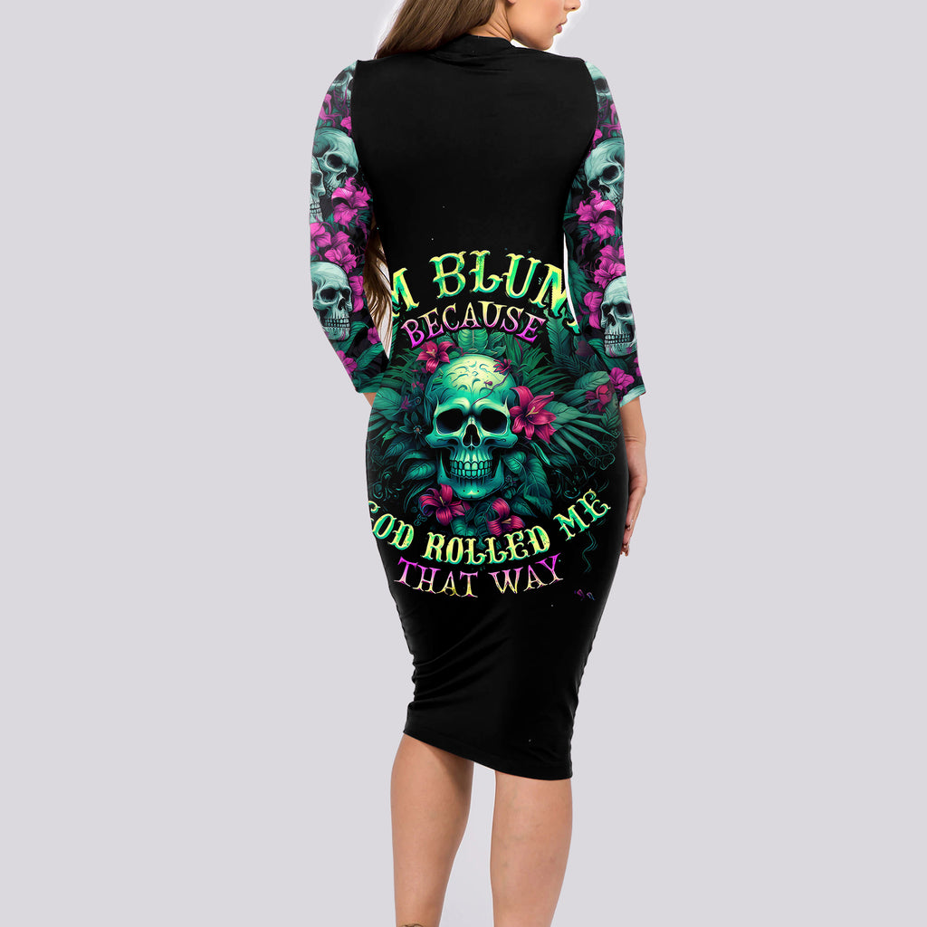 tropical-skull-long-sleeve-bodycon-dress-im-blunt-because-god-rolled-me-that-way