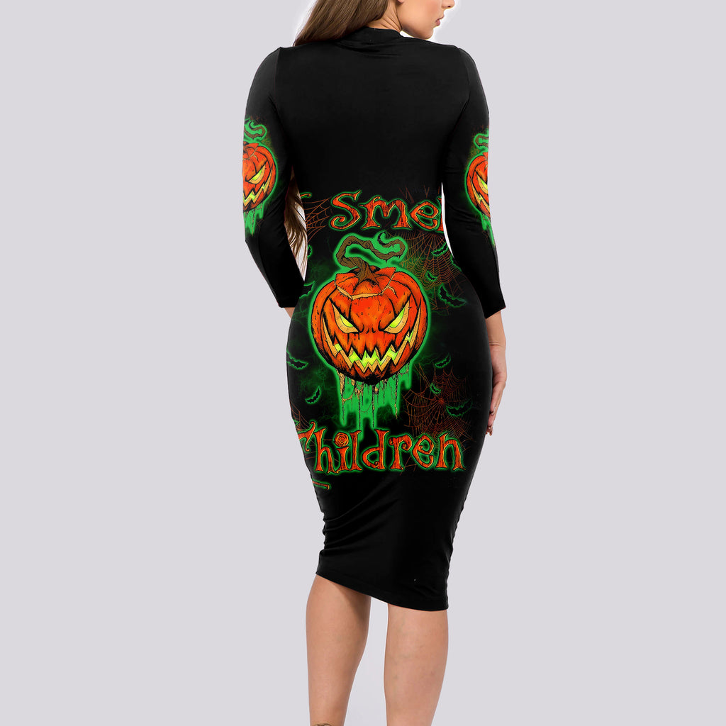 jack-o-lantern-skull-long-sleeve-bodycon-dress-i-smell-children
