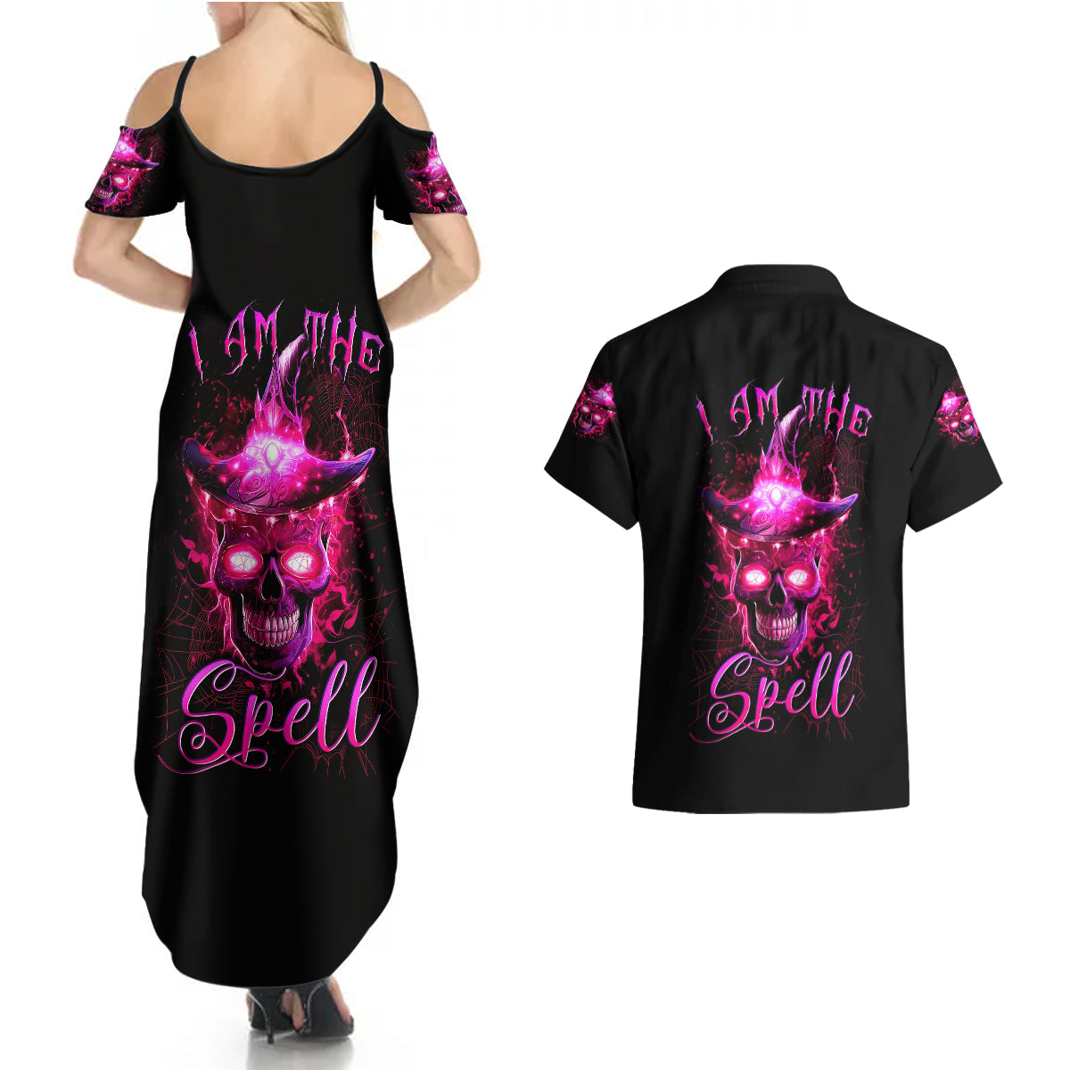 witch-skull-couples-matching-summer-maxi-dress-and-hawaiian-shirt-iam-the-spell