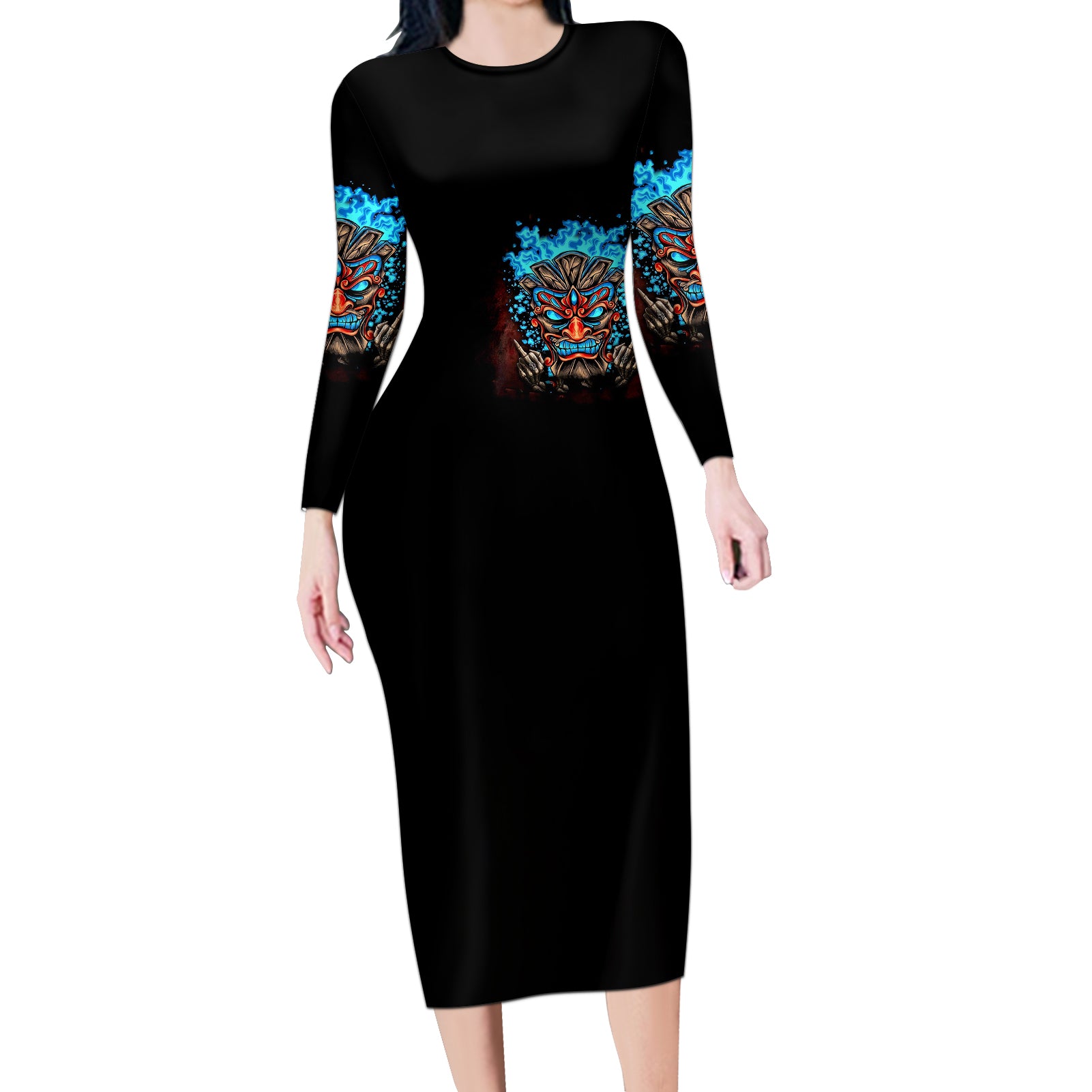 tiki-skull-long-sleeve-bodycon-dress-i-give-a-fuck-is-broken-but-my-go-fuck-yourself