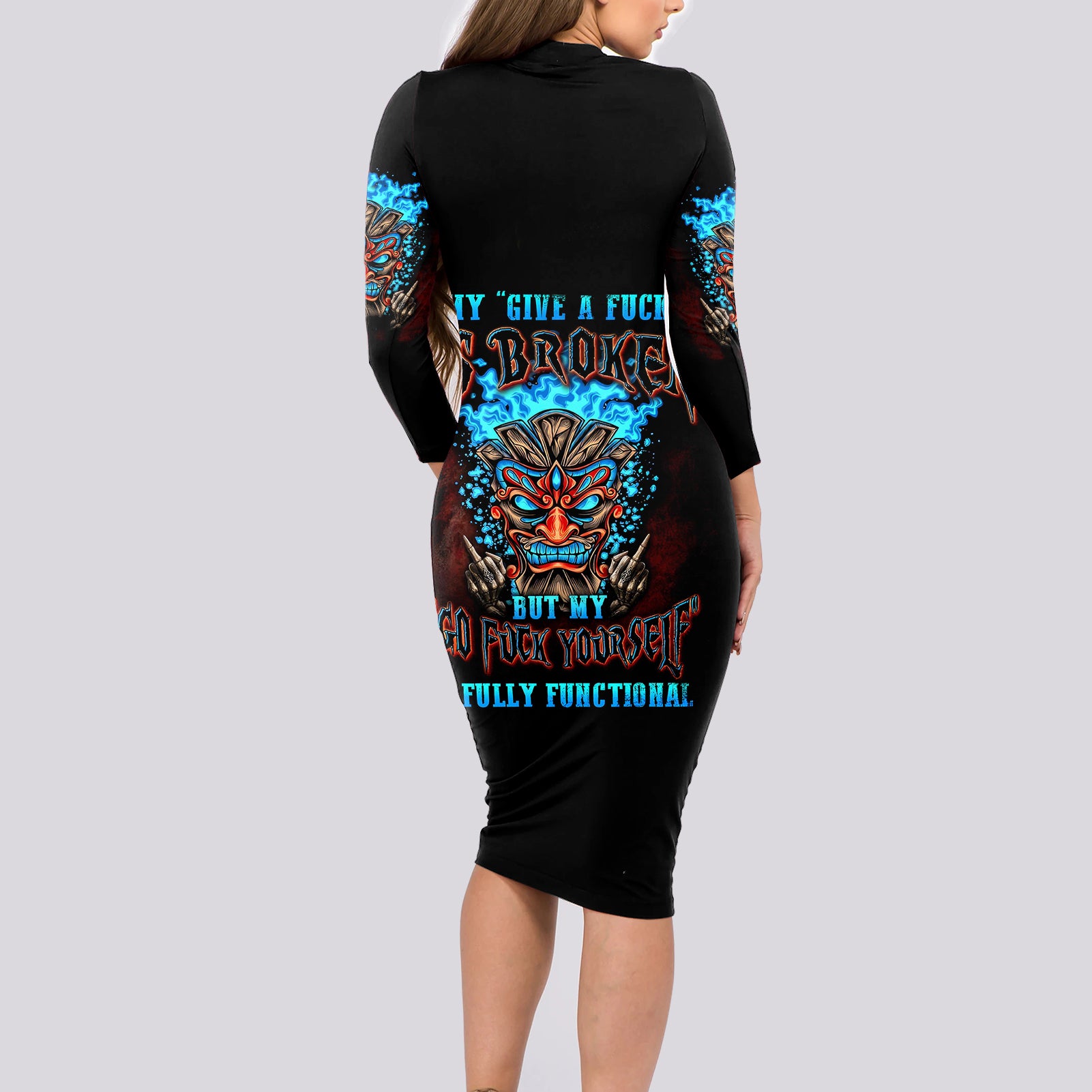 tiki-skull-long-sleeve-bodycon-dress-i-give-a-fuck-is-broken-but-my-go-fuck-yourself