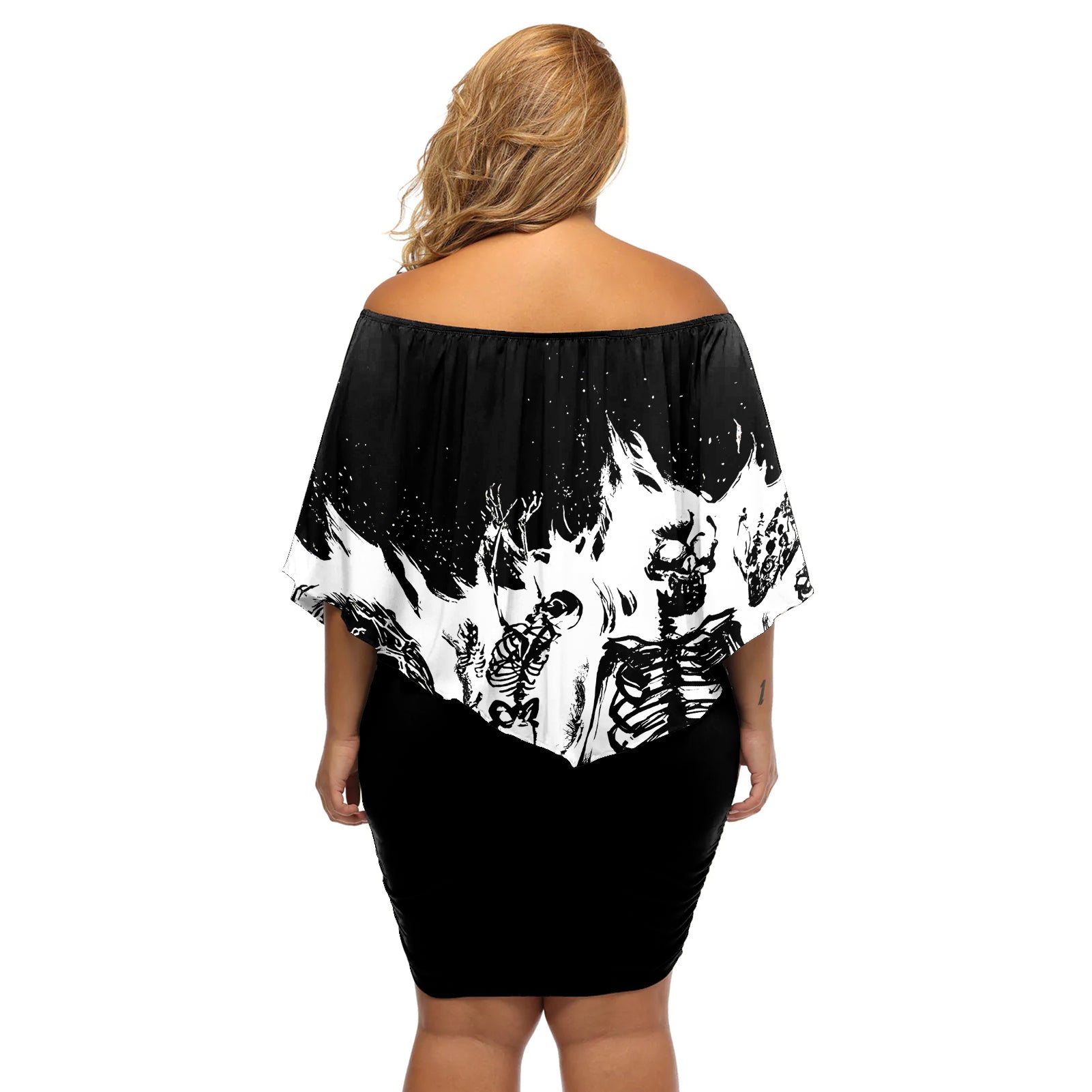 fire-skull-off-shoulder-short-dress-scream-in-fire