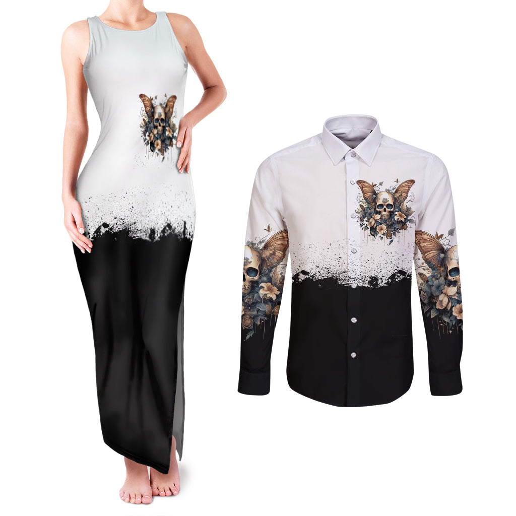 butterfly-skull-couples-matching-tank-maxi-dress-and-long-sleeve-button-shirts-flower-butterfly-gothic-skull