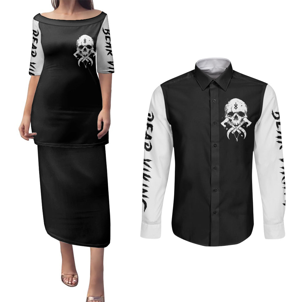 viking-skull-couples-matching-puletasi-dress-and-long-sleeve-button-shirts-bear-viking-cross-skull