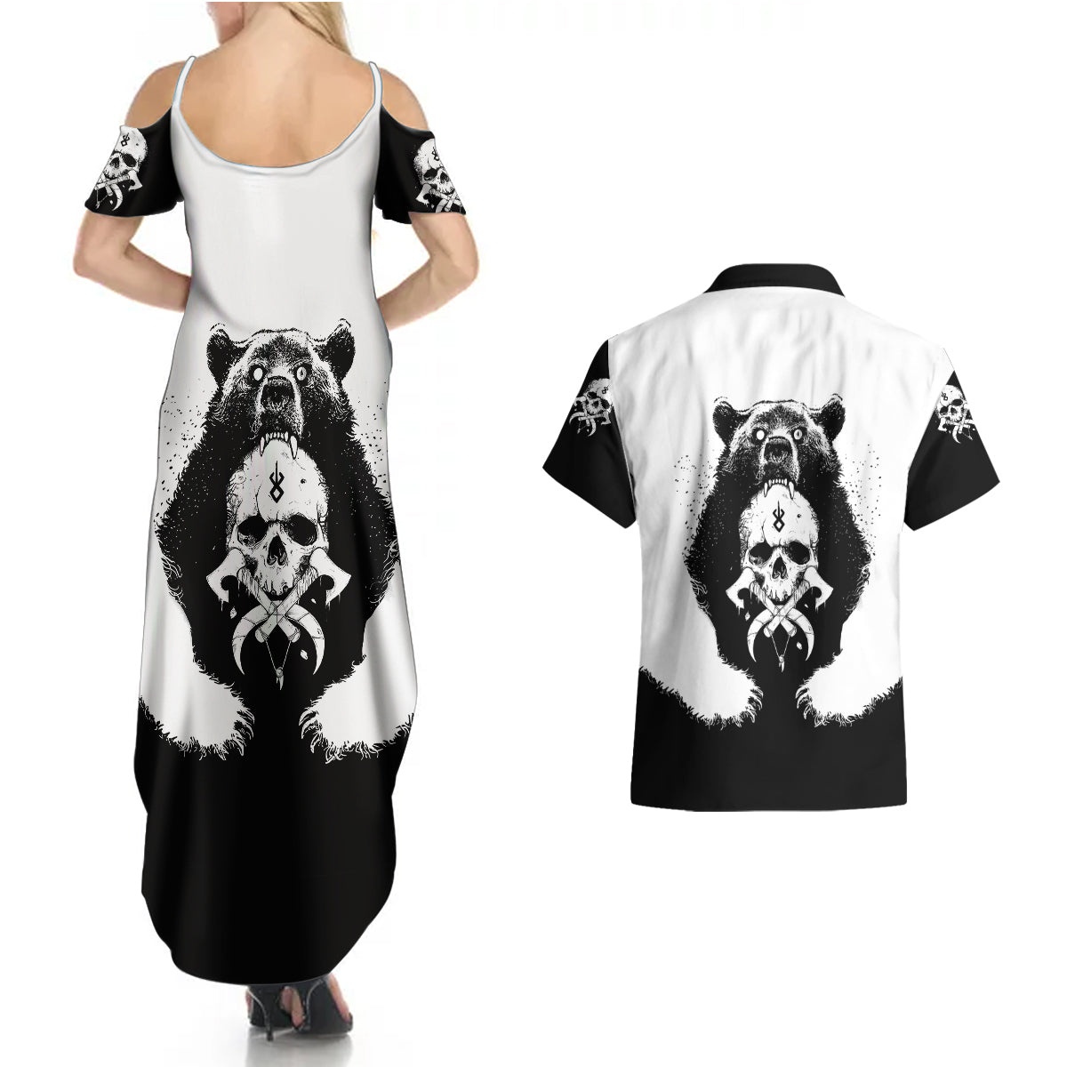 viking-skull-couples-matching-summer-maxi-dress-and-hawaiian-shirt-bear-viking-cross-skull