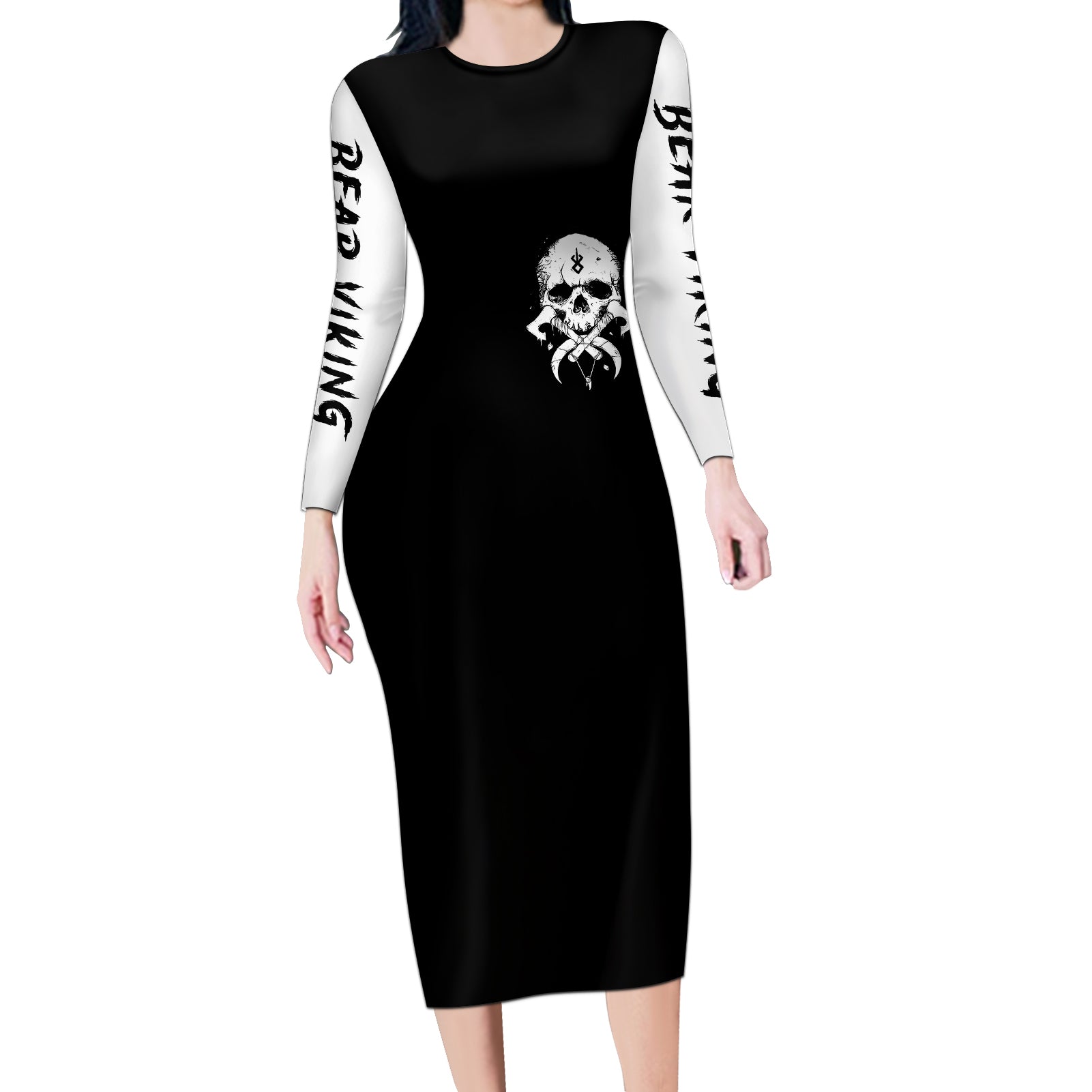 viking-skull-long-sleeve-bodycon-dress-bear-viking-cross-skull