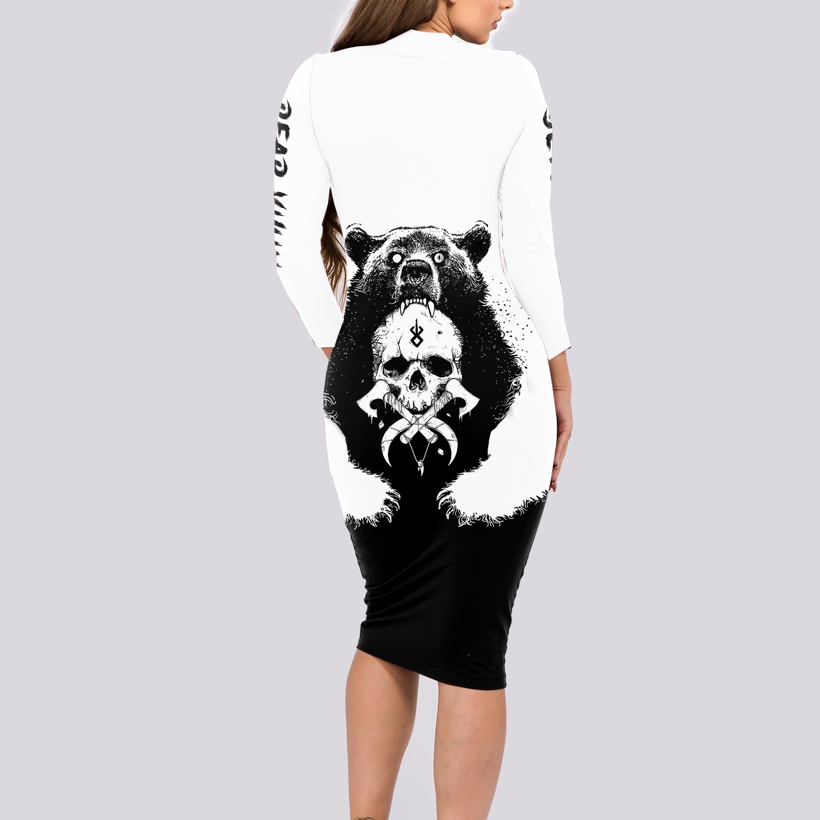 viking-skull-long-sleeve-bodycon-dress-bear-viking-cross-skull