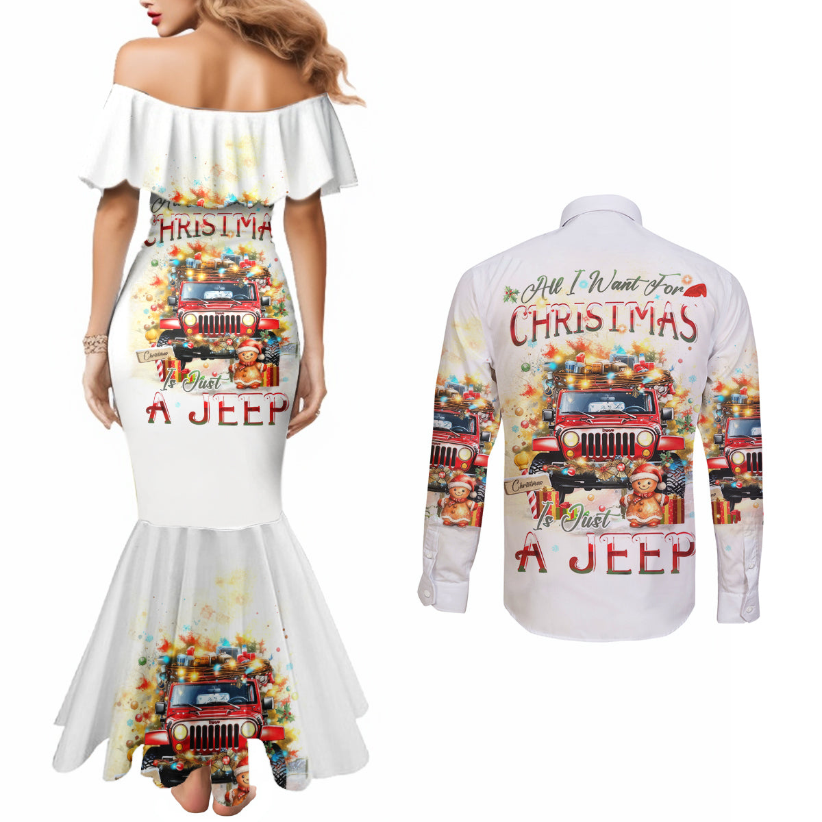 christmas-red-jeep-couples-matching-mermaid-dress-and-long-sleeve-button-shirt-all-i-want-for-christmas-is-just-a-jeep