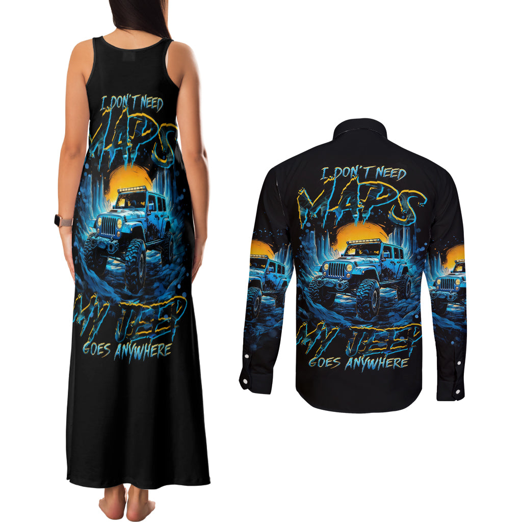 aventure-jeep-couples-matching-tank-maxi-dress-and-long-sleeve-button-shirt-i-dont-need-maps-my-jeep-goes-anywhere