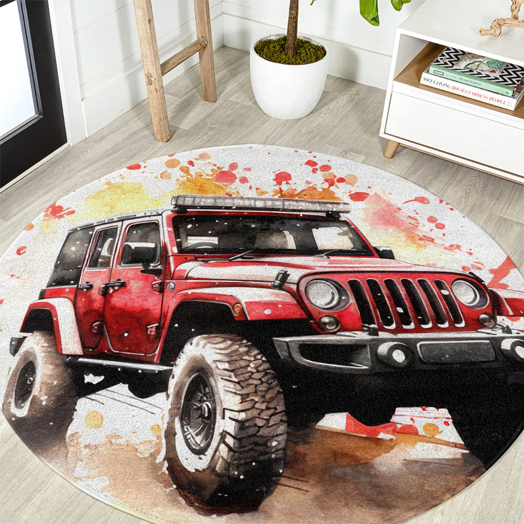 red-jeep-round-carpet-i-like-stay-in-my-jeep-its-too-people-outside