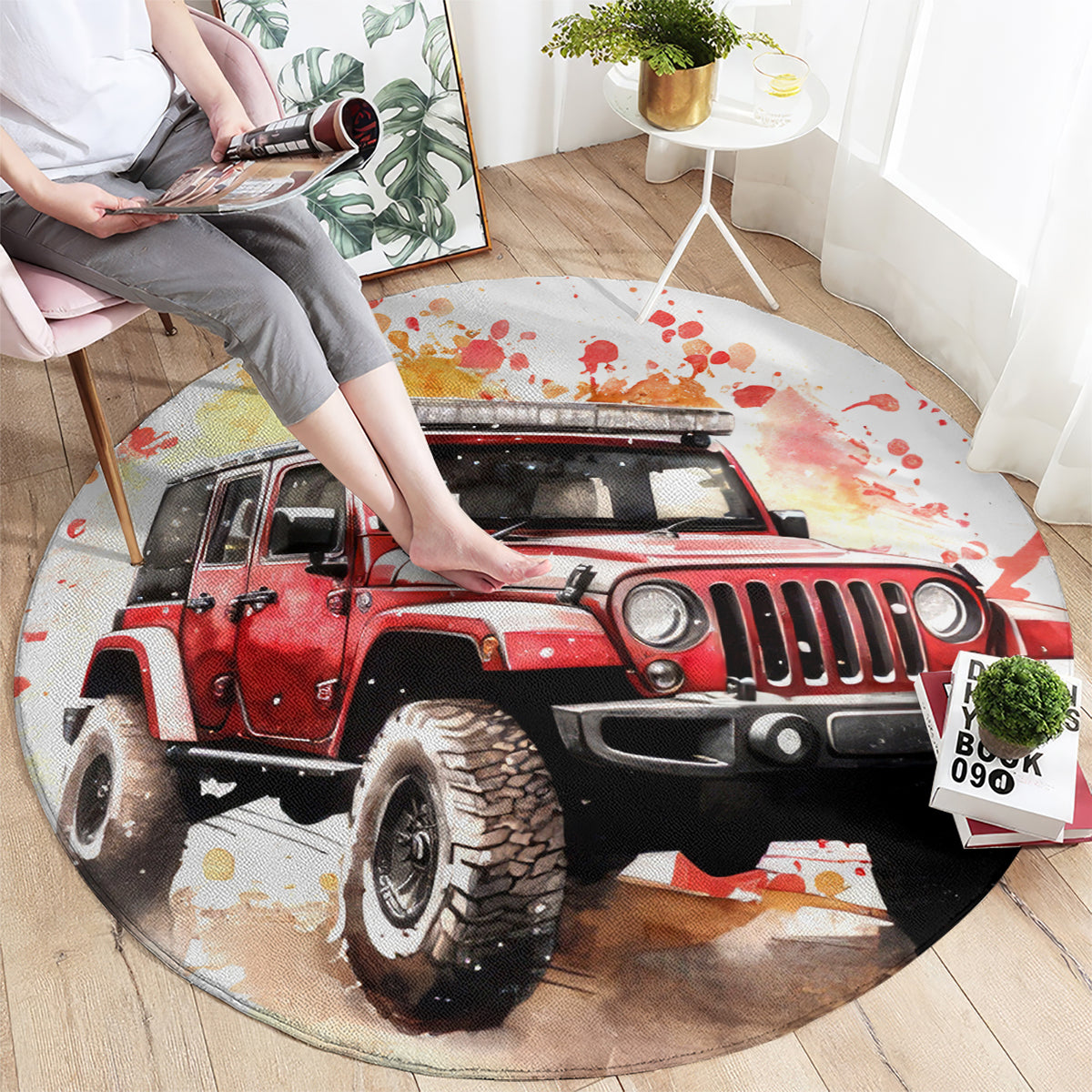 red-jeep-round-carpet-i-like-stay-in-my-jeep-its-too-people-outside