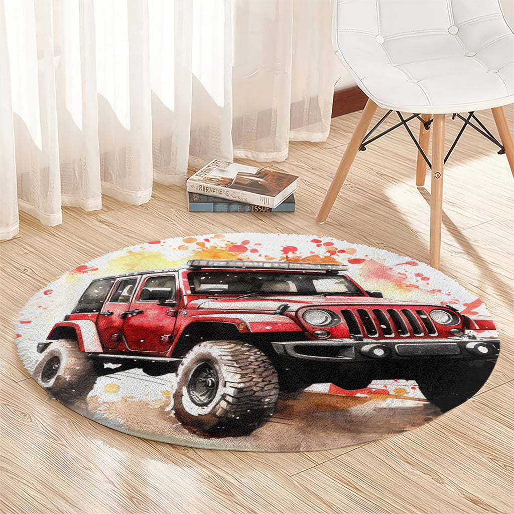 red-jeep-round-carpet-i-like-stay-in-my-jeep-its-too-people-outside