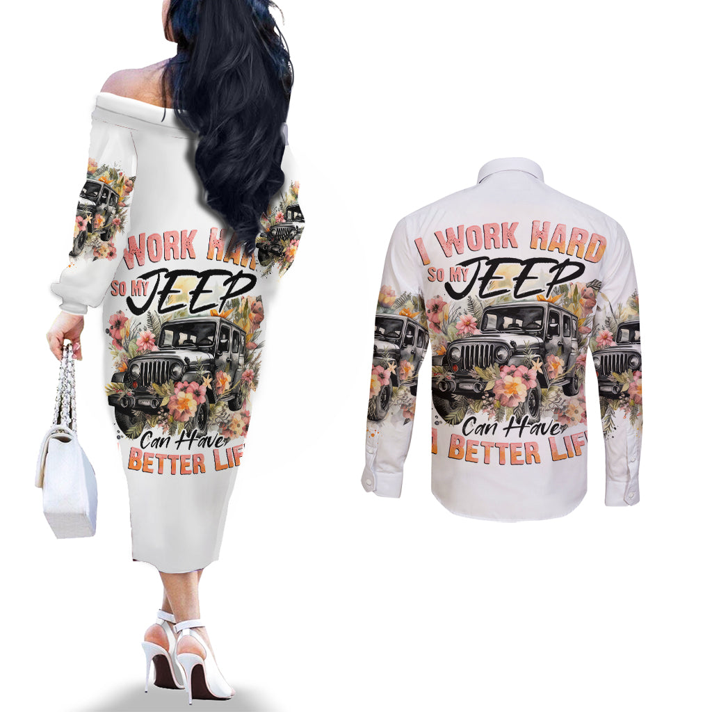 flower-jeep-couples-matching-off-the-shoulder-long-sleeve-dress-and-long-sleeve-button-shirt-i-work-hard-so-my-jeep-can-have-a-better-life