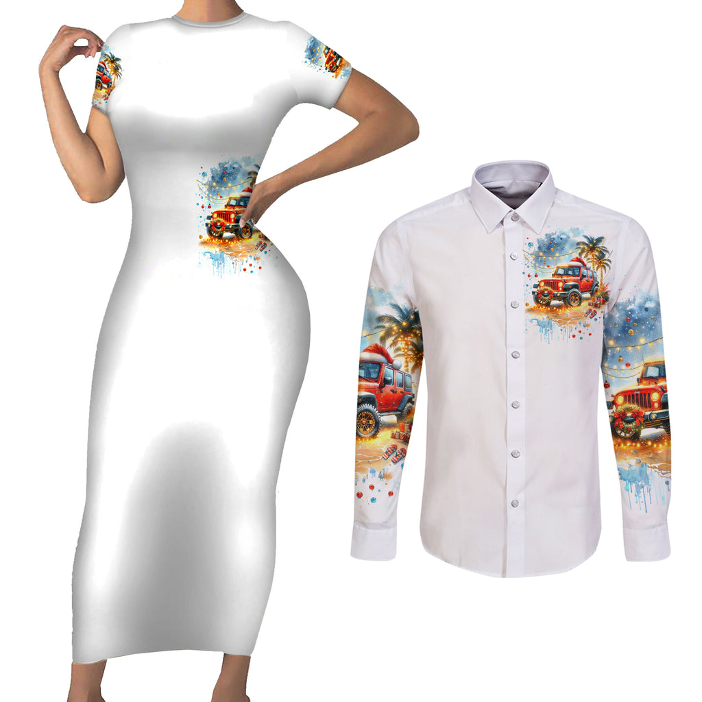christmas-beach-jeep-couples-matching-short-sleeve-bodycon-dress-and-long-sleeve-button-shirt-im-dreaming-of-a-beachy-christmas