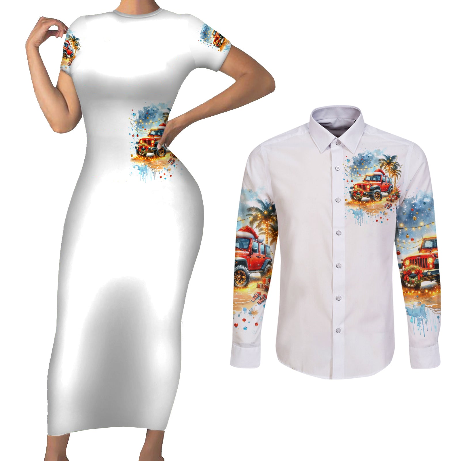 christmas-beach-jeep-couples-matching-short-sleeve-bodycon-dress-and-long-sleeve-button-shirt-im-dreaming-of-a-beachy-christmas