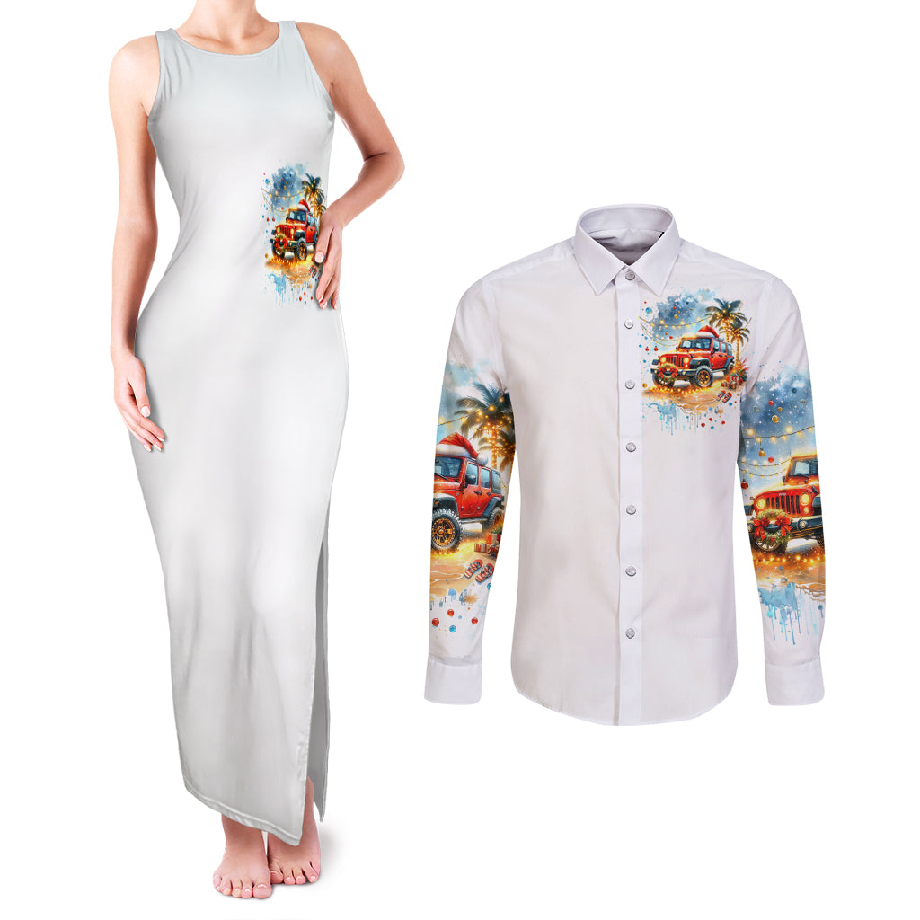 christmas-beach-jeep-couples-matching-tank-maxi-dress-and-long-sleeve-button-shirt-im-dreaming-of-a-beachy-christmas