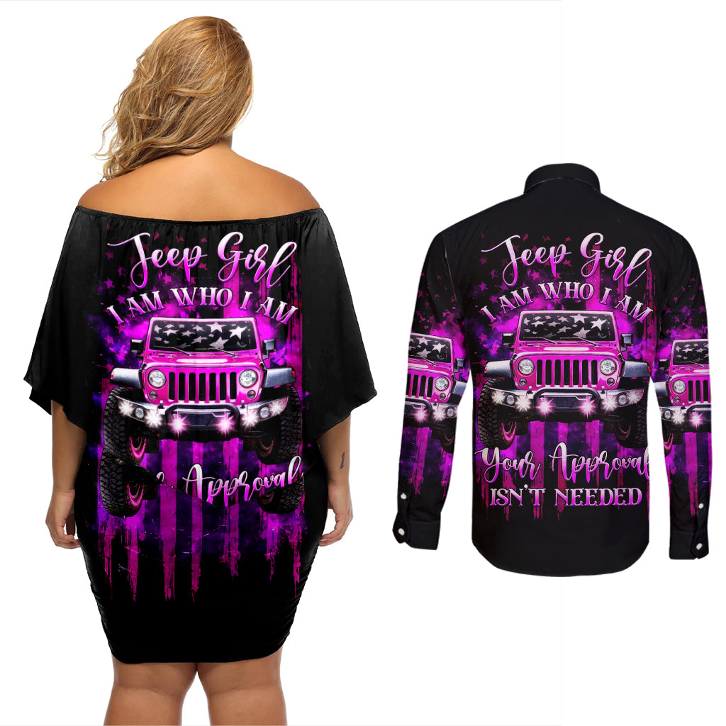 jeep-girl-couples-matching-off-shoulder-short-dress-and-long-sleeve-button-shirt-jeep-girl-iam-who-iam-your-approval-isnt-needed