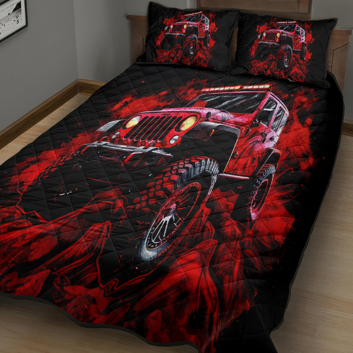 red-jeep-quilt-bed-set-jeep-because-im-too-lazy-to-ride-a-mountain-bike