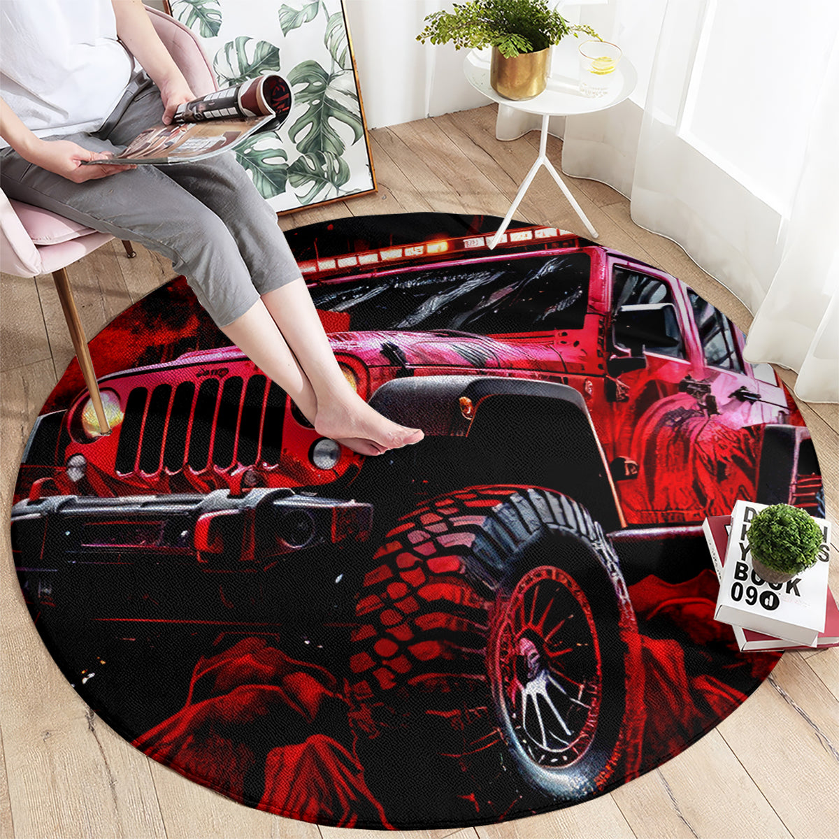 red-jeep-round-carpet-jeep-because-im-too-lazy-to-ride-a-mountain-bike