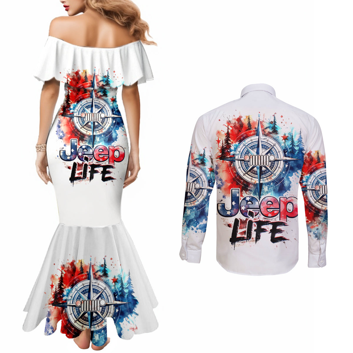 compass-jeep-couples-matching-mermaid-dress-and-long-sleeve-button-shirt-jeep-life-american-flag