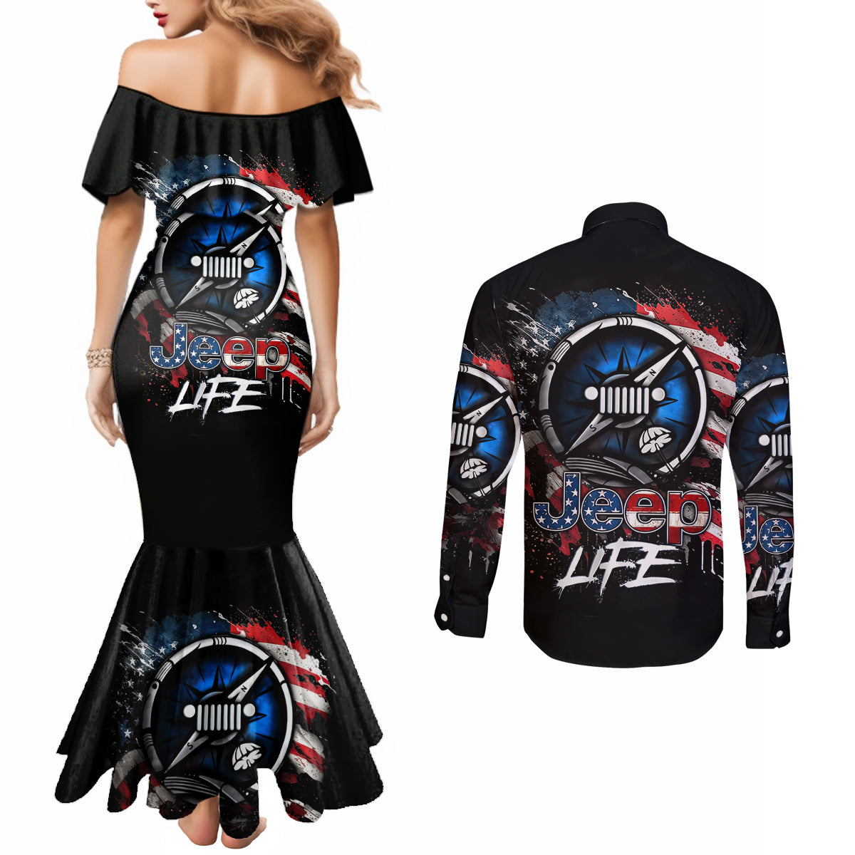 compass-jeep-couples-matching-mermaid-dress-and-long-sleeve-button-shirt-jeep-life-american-flag