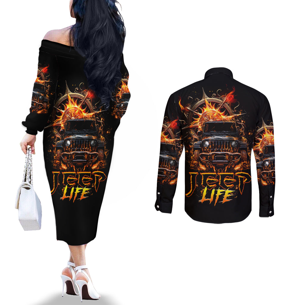 flame-compass-jeep-couples-matching-off-the-shoulder-long-sleeve-dress-and-long-sleeve-button-shirt-fire-jeep-life