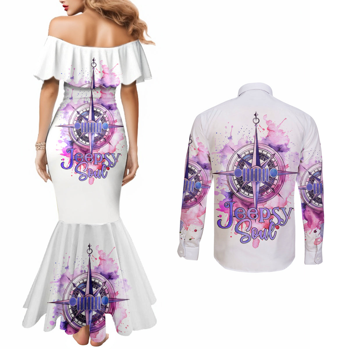 pink-compass-jeep-couples-matching-mermaid-dress-and-long-sleeve-button-shirt-jeepsy-soul
