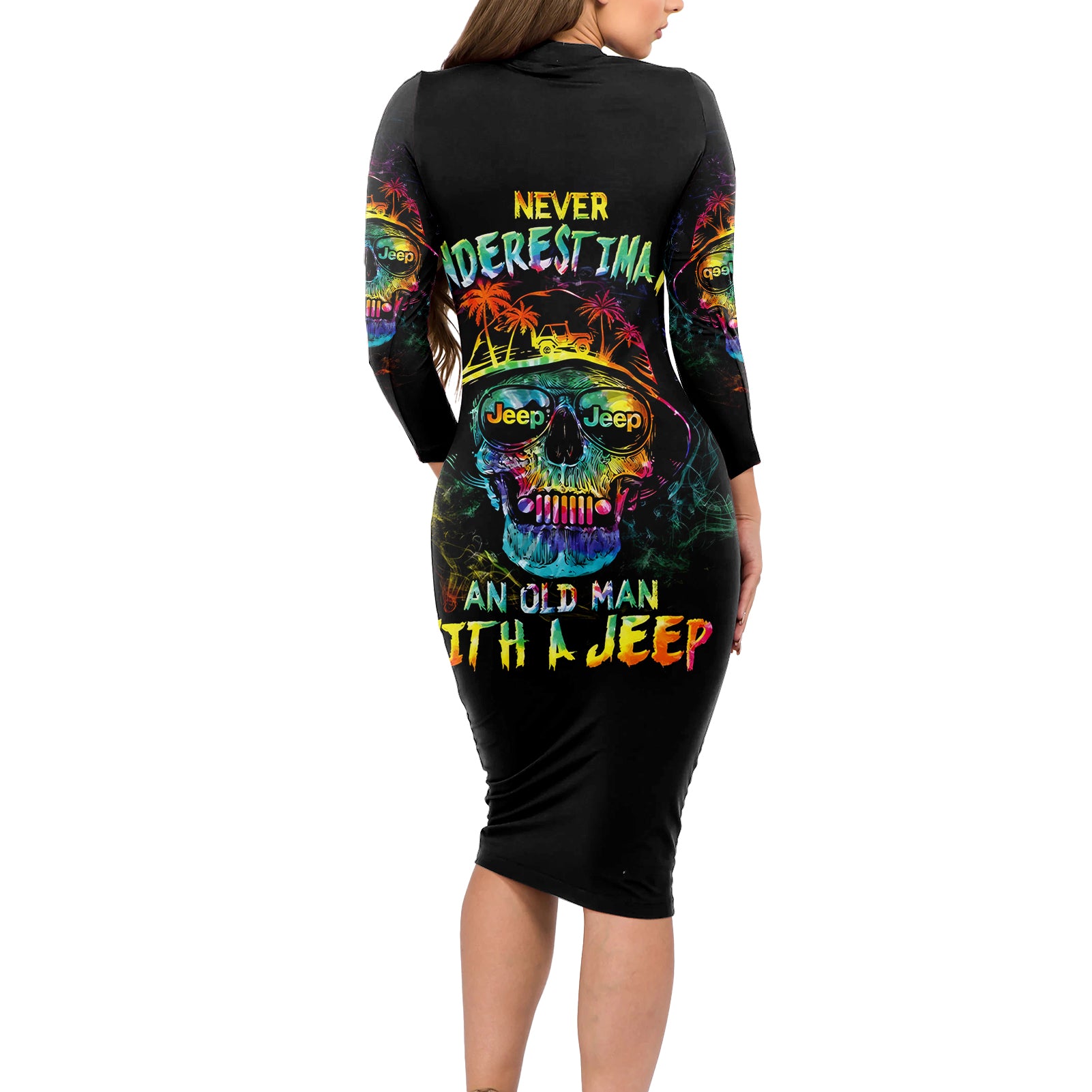 skull-jeep-long-sleeve-bodycon-dress-never-underestimate-an-old-man-with-a-jeep