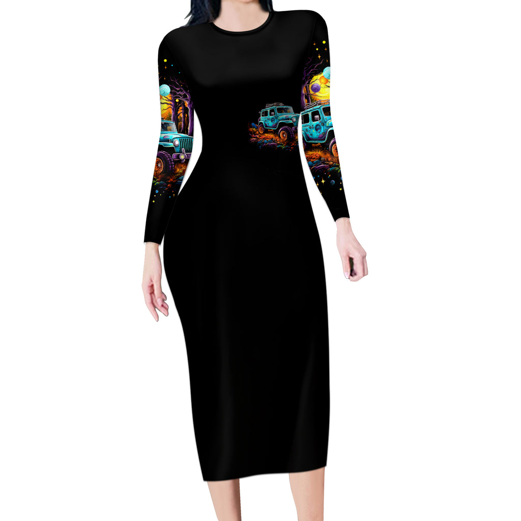 blue-jeep-long-sleeve-bodycon-dress-not-all-who-wander-are-lost